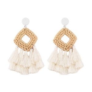 White Tassel Statement Earrings